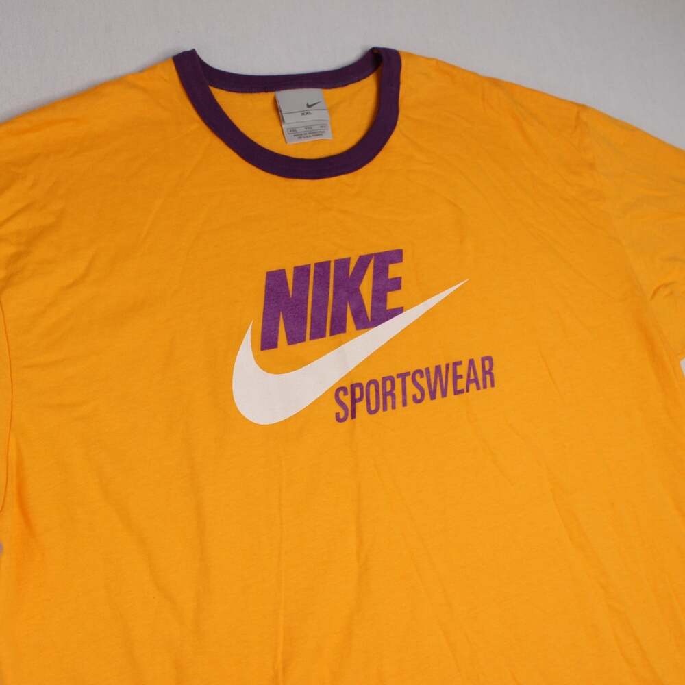 Vintage Y2K Nike Grey Tag Ringer Shirt Yellow Purple Mens XXL Grey Tag 00s